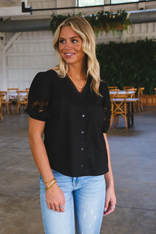 Bianca Button Front Blouse, Black | Sanctuary sold by North & Main Clothing Company