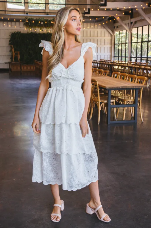 Teagan Eyelet Midi Dress, Cream made by Olivaceous