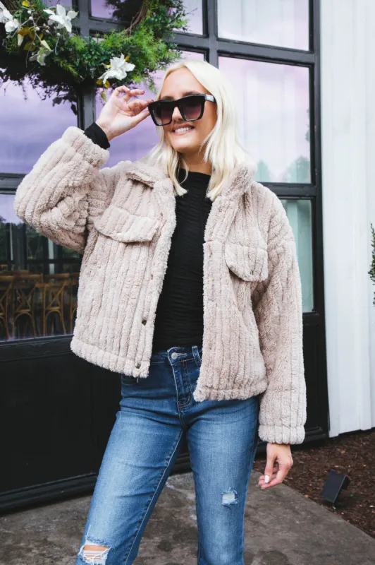 Teddy Snap Button Down Jacket, Mocha sold by North & Main Clothing Company