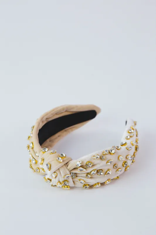 Velvet Crystal Top Knot Headband, Beige sold by North & Main Clothing Company
