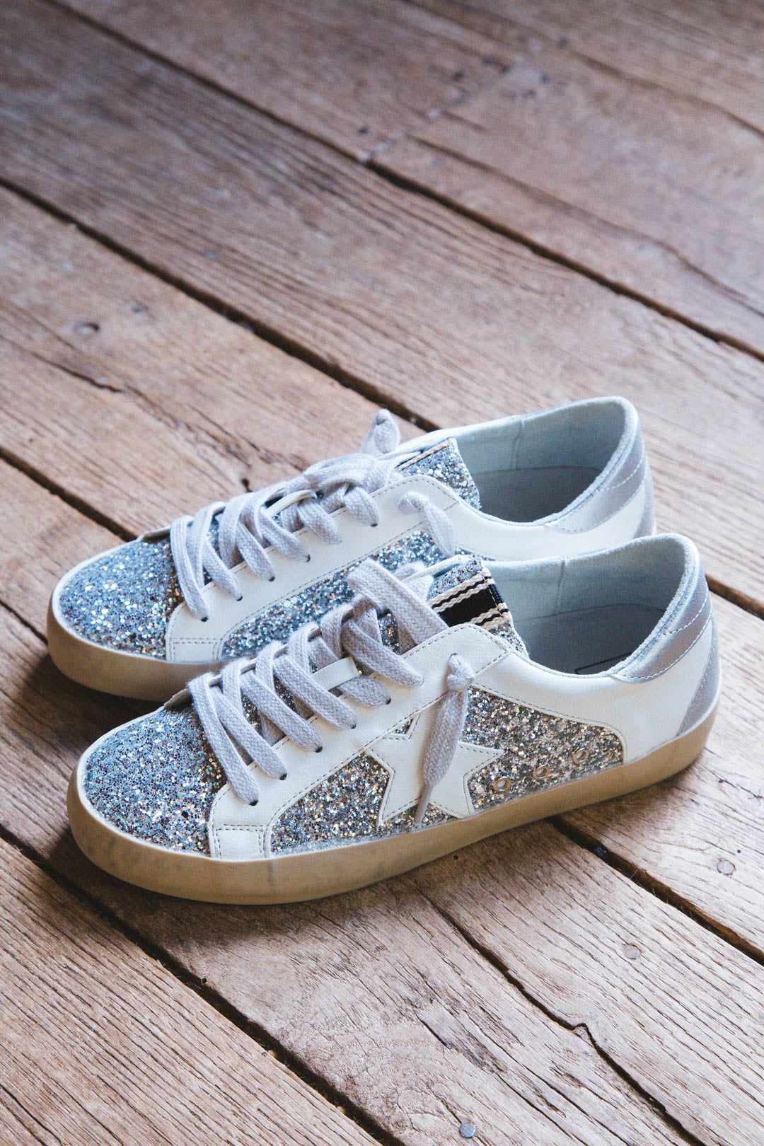 Paris Glitter Detail Lace Up Sneaker, Silver Sparkle | SHUSHOP sold by North & Main Clothing Company product image thumbnail 4