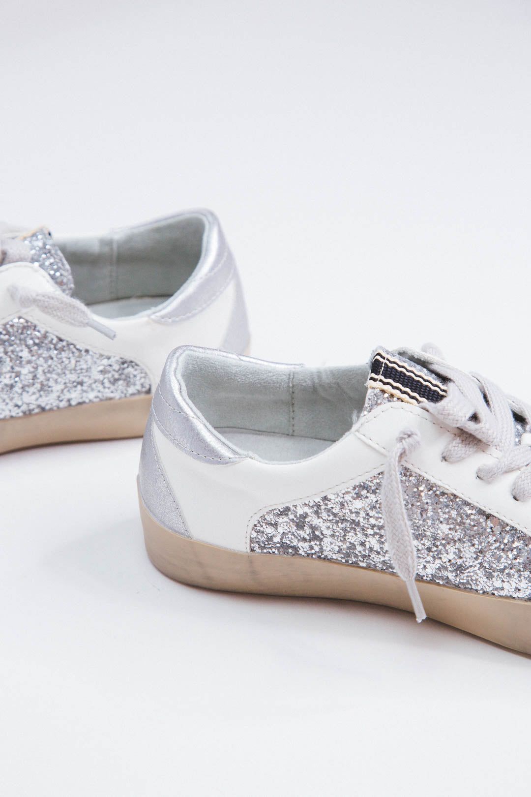 Paris Glitter Detail Lace Up Sneaker, Silver Sparkle | SHUSHOP sold by North & Main Clothing Company product image thumbnail 2