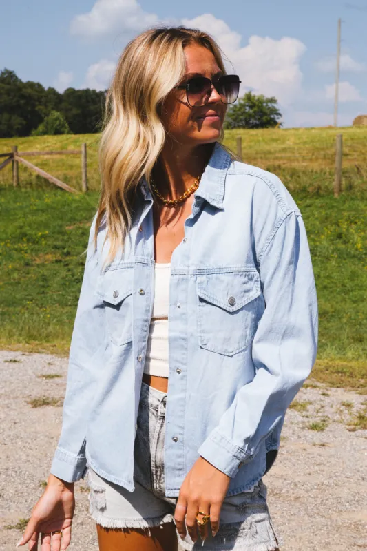 Amelia Denim Oversized Shacket, Light Wash Denim sold by North & Main Clothing Company