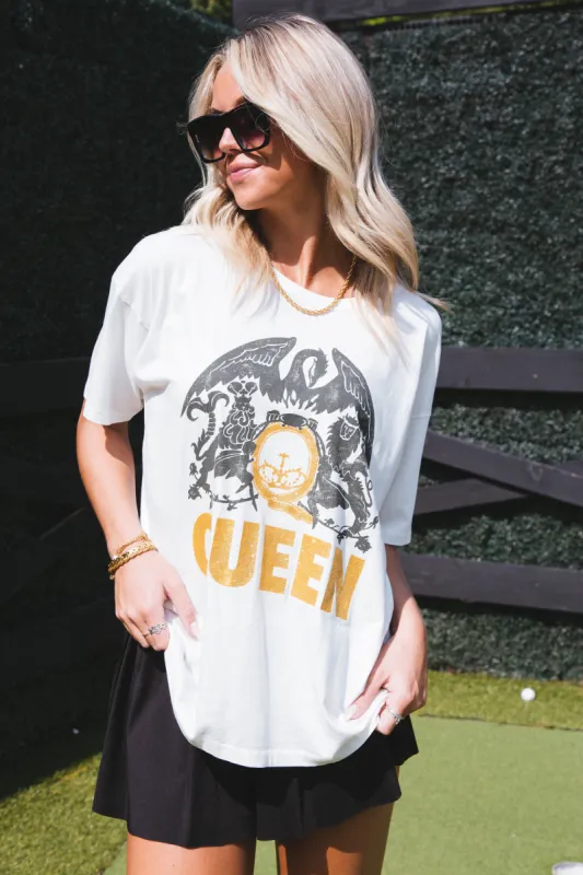 Queen Glitter Crest Merch Tee, Vintage White | DayDreamer sold by North & Main Clothing Company