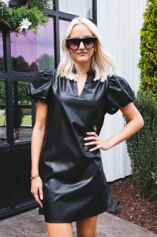 Endless Romance Faux Leather Mini Dress, Black sold by North & Main Clothing Company