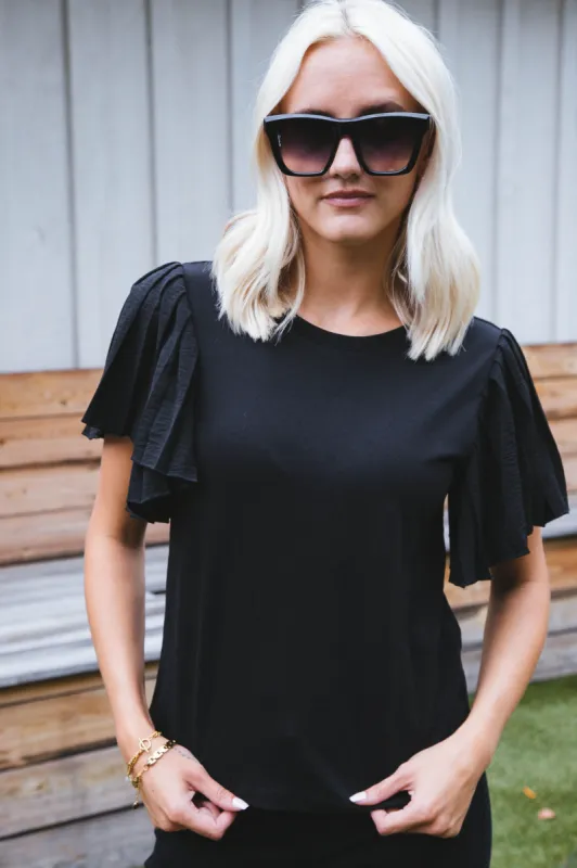 Sissy Pleated Sleeve Tee, Black | Velvet Heart sold by North & Main Clothing Company