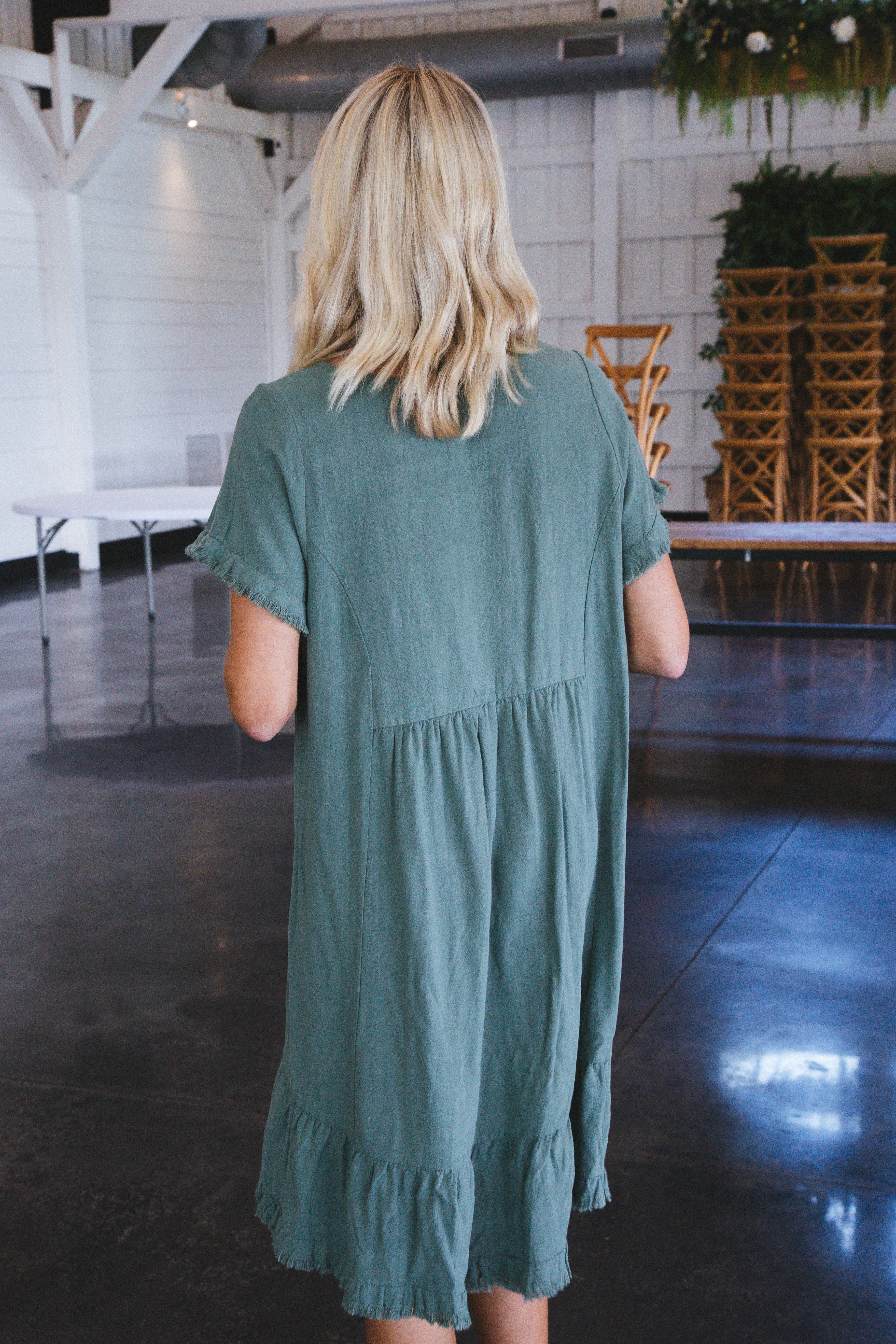 Adrift Linen Frayed Hem Dress, Lagoon sold by North & Main Clothing Company product image thumbnail 5