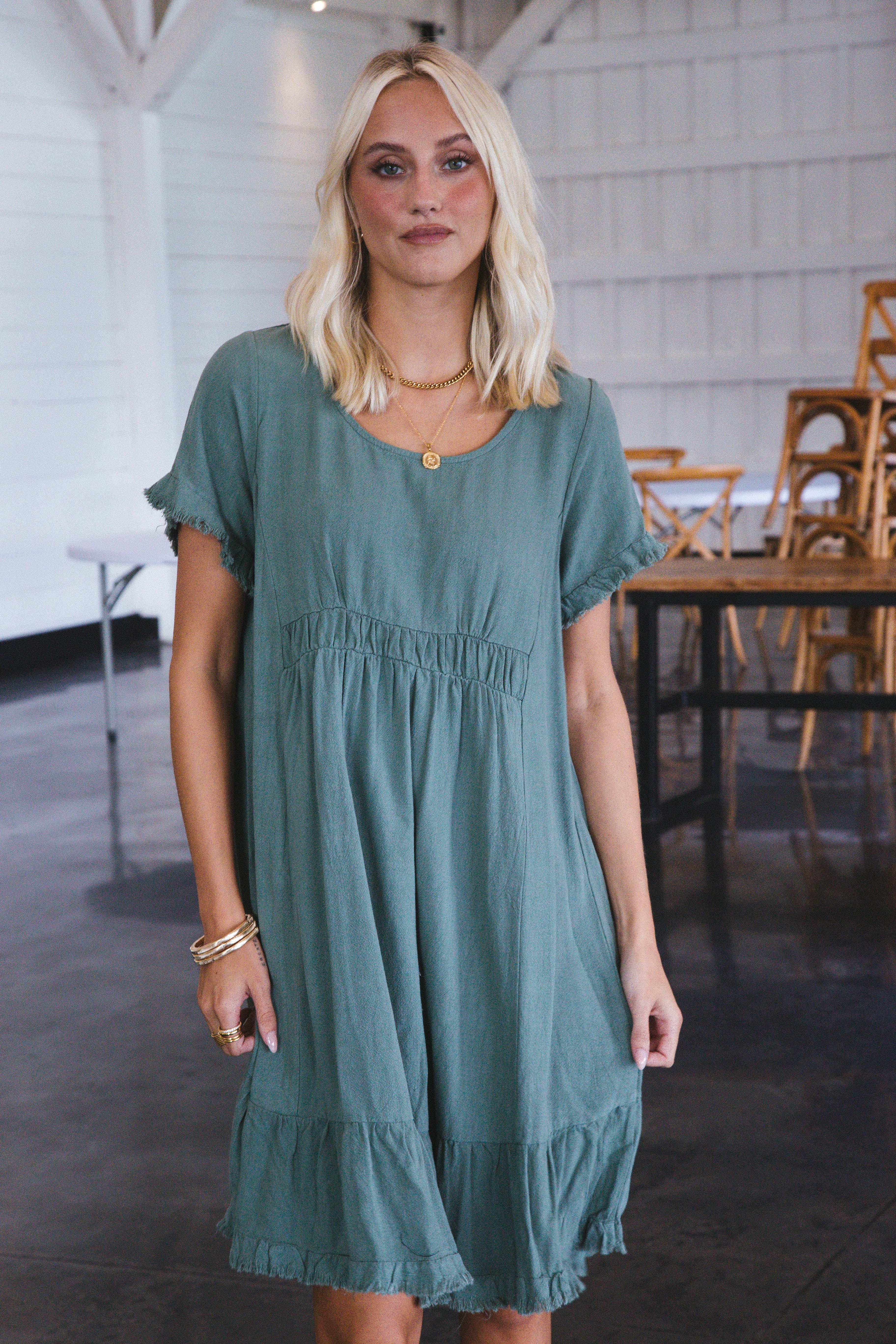 Adrift Linen Frayed Hem Dress, Lagoon sold by North & Main Clothing Company product image thumbnail 4