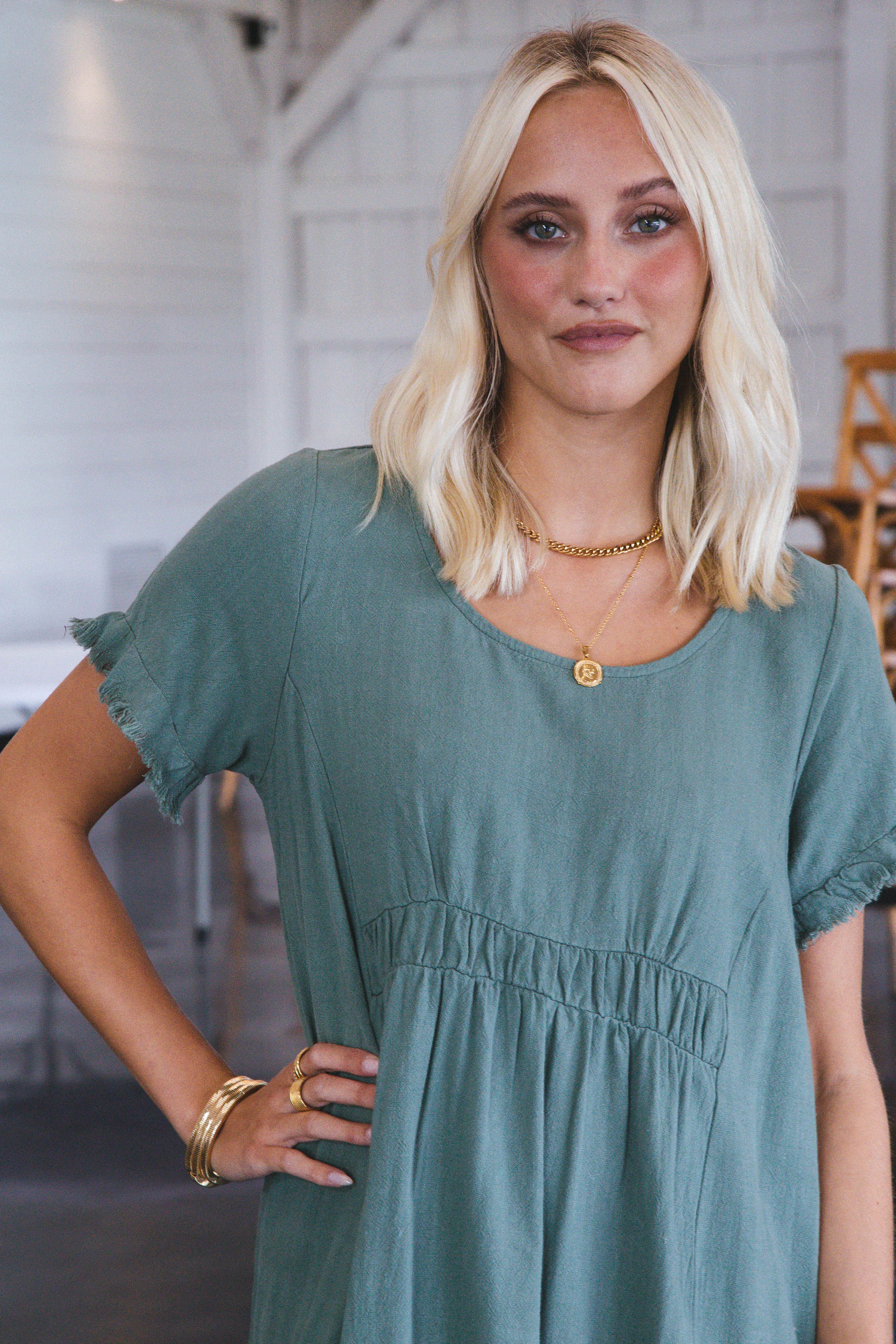 Adrift Linen Frayed Hem Dress, Lagoon sold by North & Main Clothing Company product image thumbnail 2