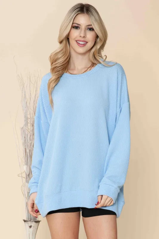 Ariana Ribbed Oversized Sweatshirt, Blue sold by North & Main Clothing Company