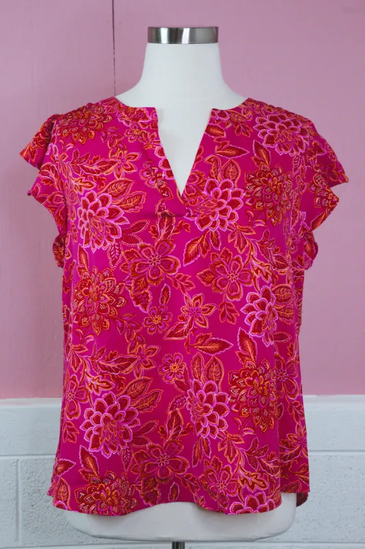 Athena Flutter Sleeve Blouse, Hot Pink | Plus Size sold by North & Main Clothing Company