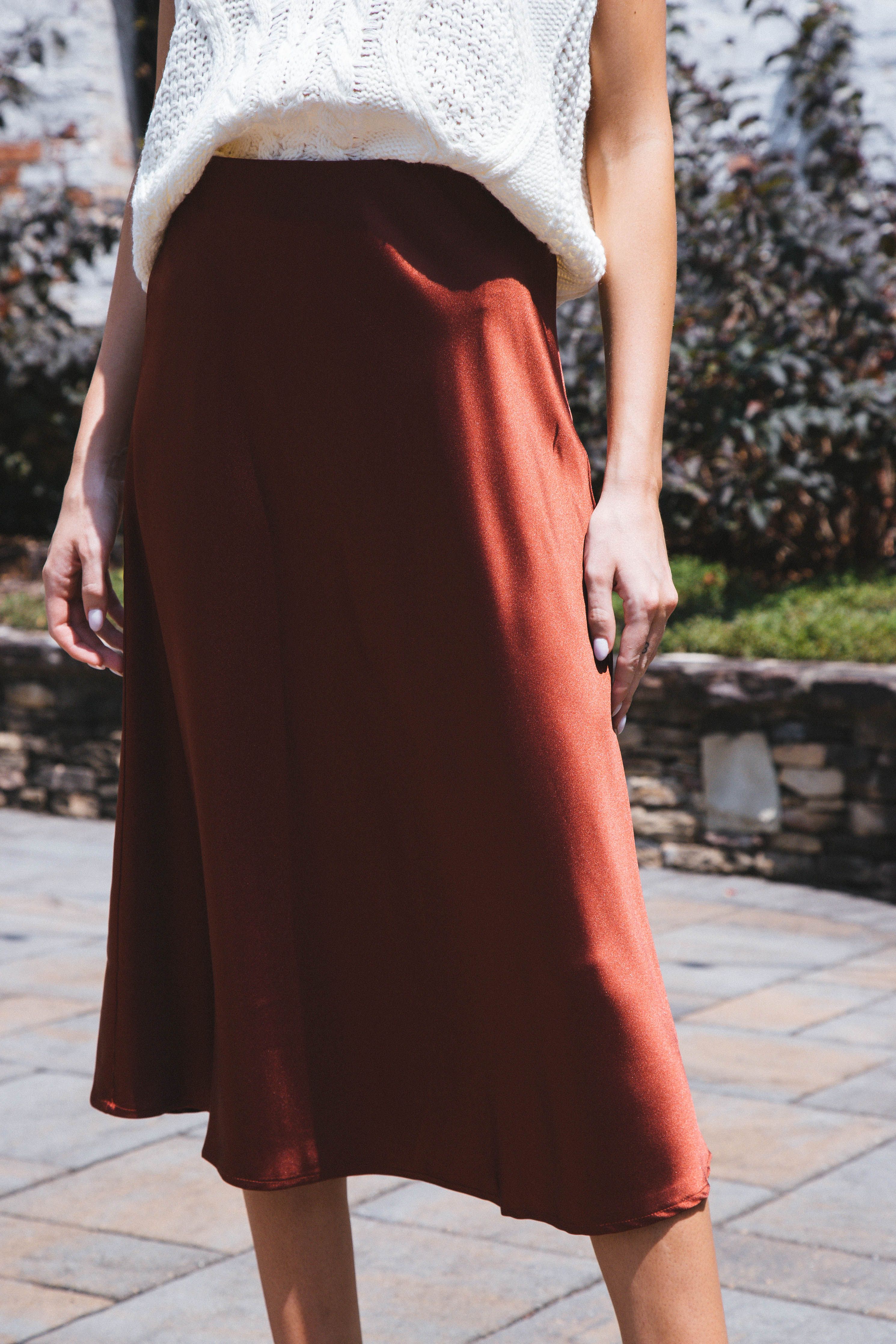 Sabina Satin Midi Skirt, Copper Rose sold by North & Main Clothing Company product image thumbnail 5