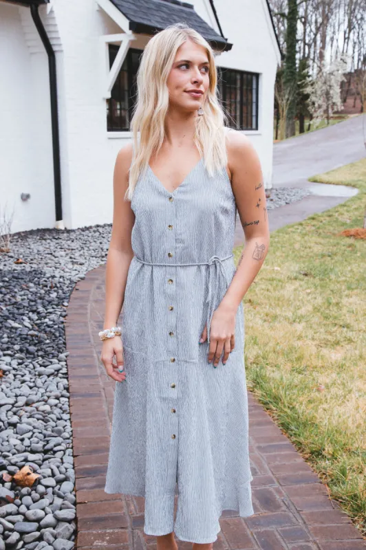 Reese Button Front Maxi Dress, Cream/Navy sold by North & Main Clothing Company