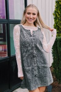 Noemie Denim Mini Dress, On Mute | Free People sold by North & Main Clothing Company