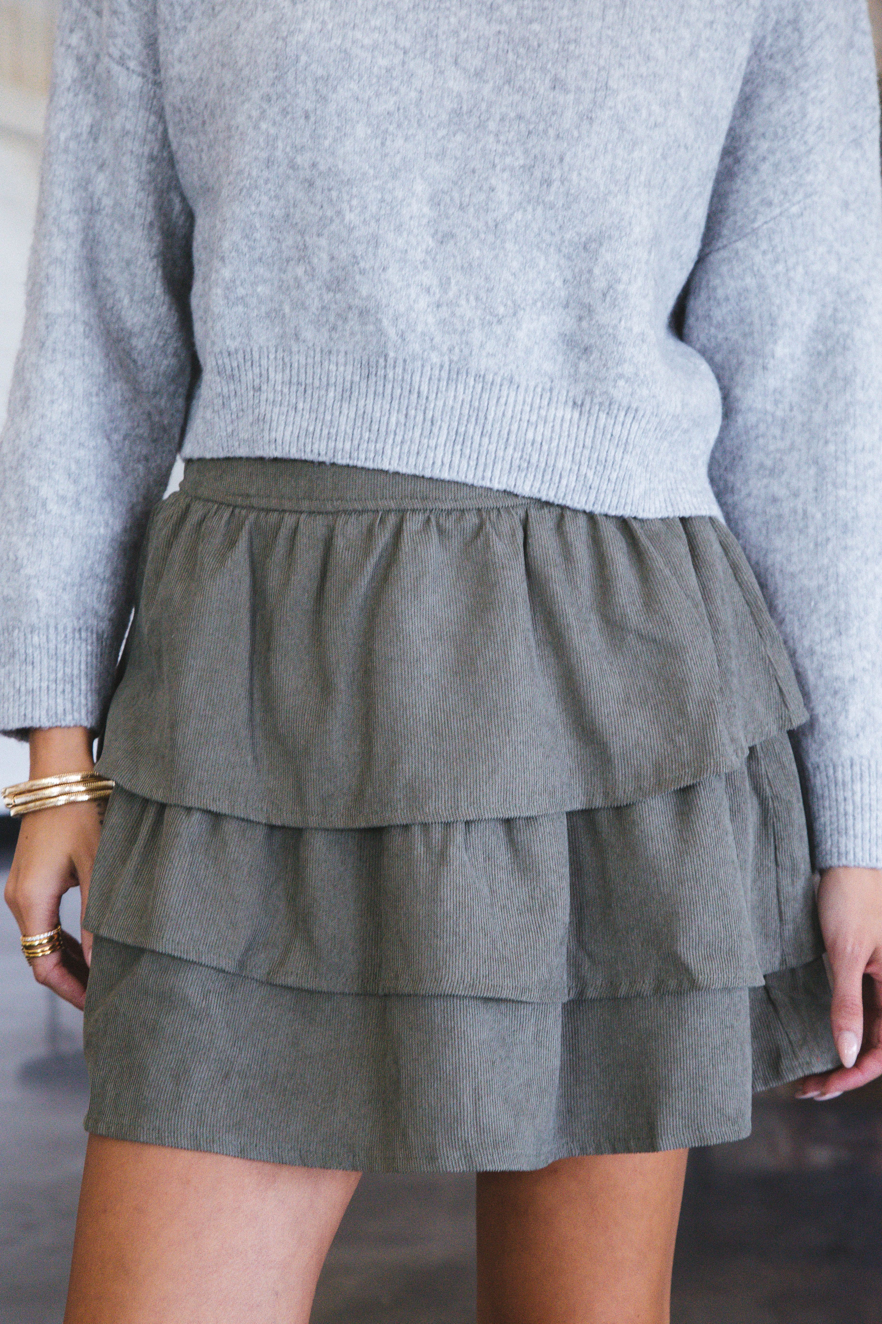 Second Chance Corduroy Mini Skirt, Olive sold by North & Main Clothing Company product image thumbnail 2