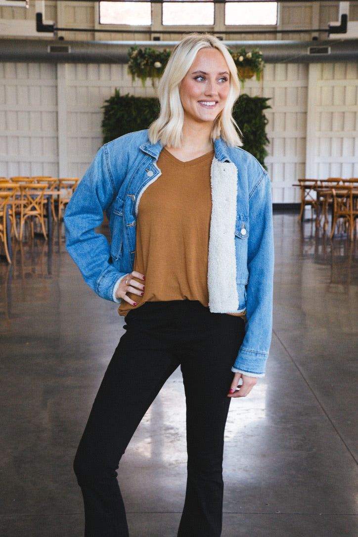 Rae Short Sleeve V-Neck Tee, Pale Brown sold by North & Main Clothing Company product image thumbnail 3