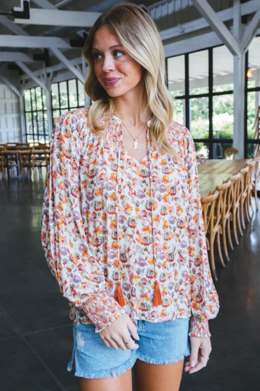 Crystal Floral Blouse, Rust sold by North & Main Clothing Company
