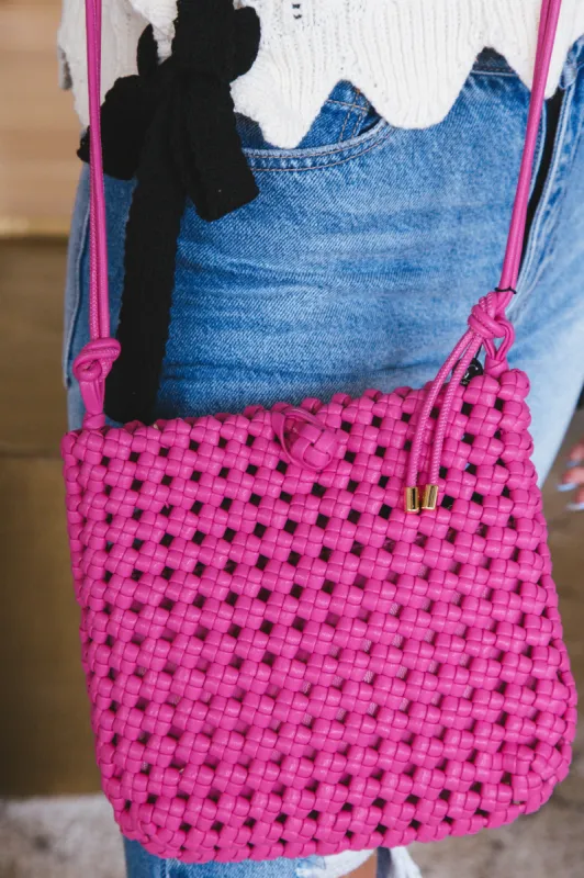 Rocco Woven Crossbody Purse, Fuchsia sold by North & Main Clothing Company