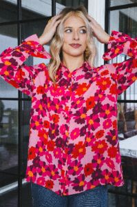Lara Floral Bell Sleeve Blouse, Hot Pink sold by North & Main Clothing Company