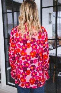 Lara Floral Bell Sleeve Blouse, Hot Pink sold by North & Main Clothing Company