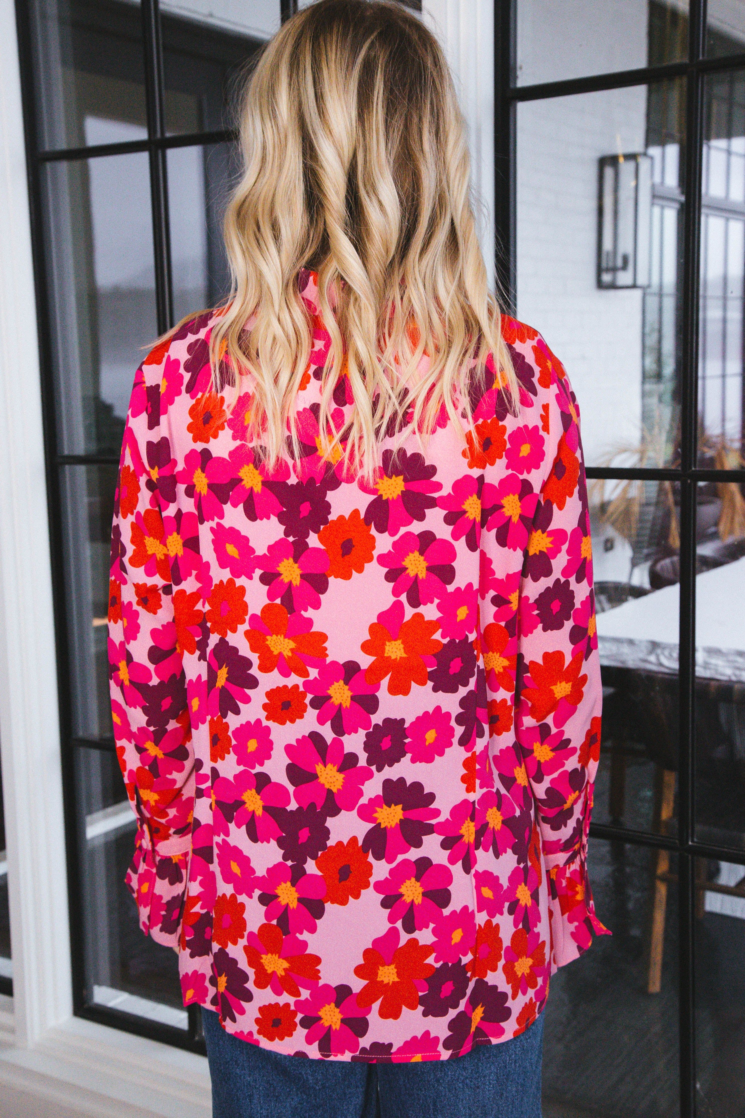 Lara Floral Bell Sleeve Blouse, Hot Pink sold by North & Main Clothing Company product image thumbnail 5