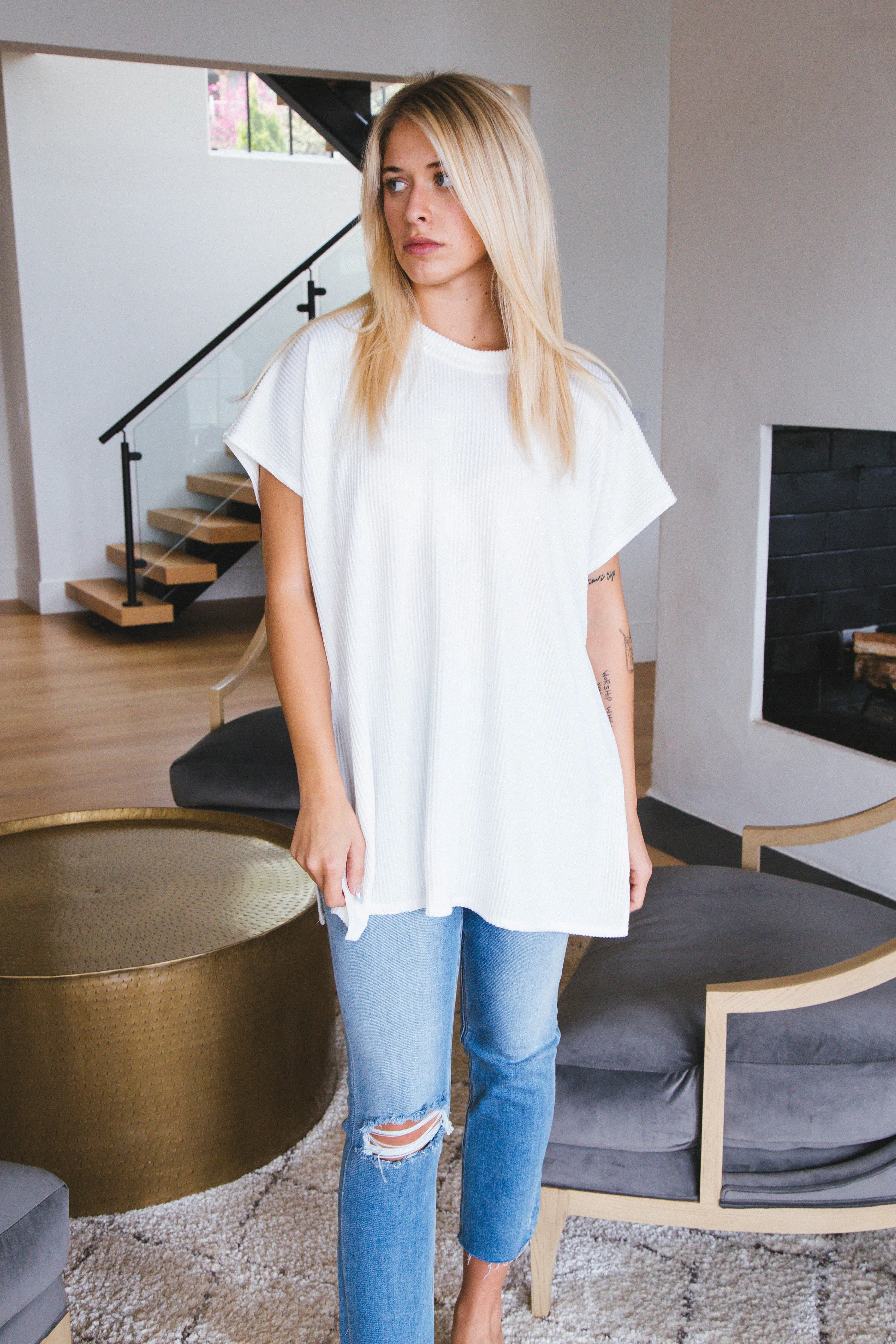 Lucy Rib Knit Tunic Top, White sold by North & Main Clothing Company product image thumbnail 4