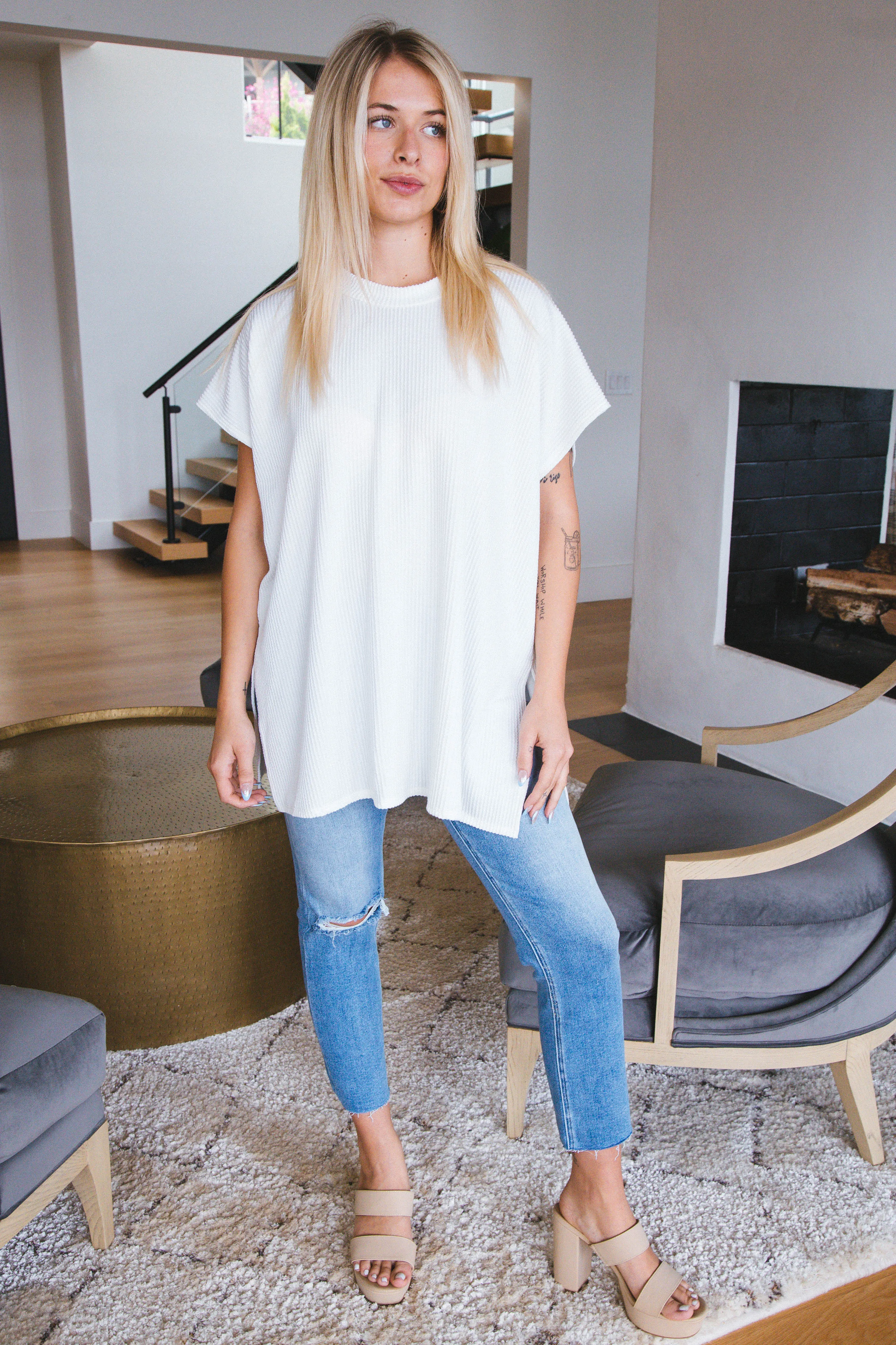 Lucy Rib Knit Tunic Top, White sold by North & Main Clothing Company product image thumbnail 2