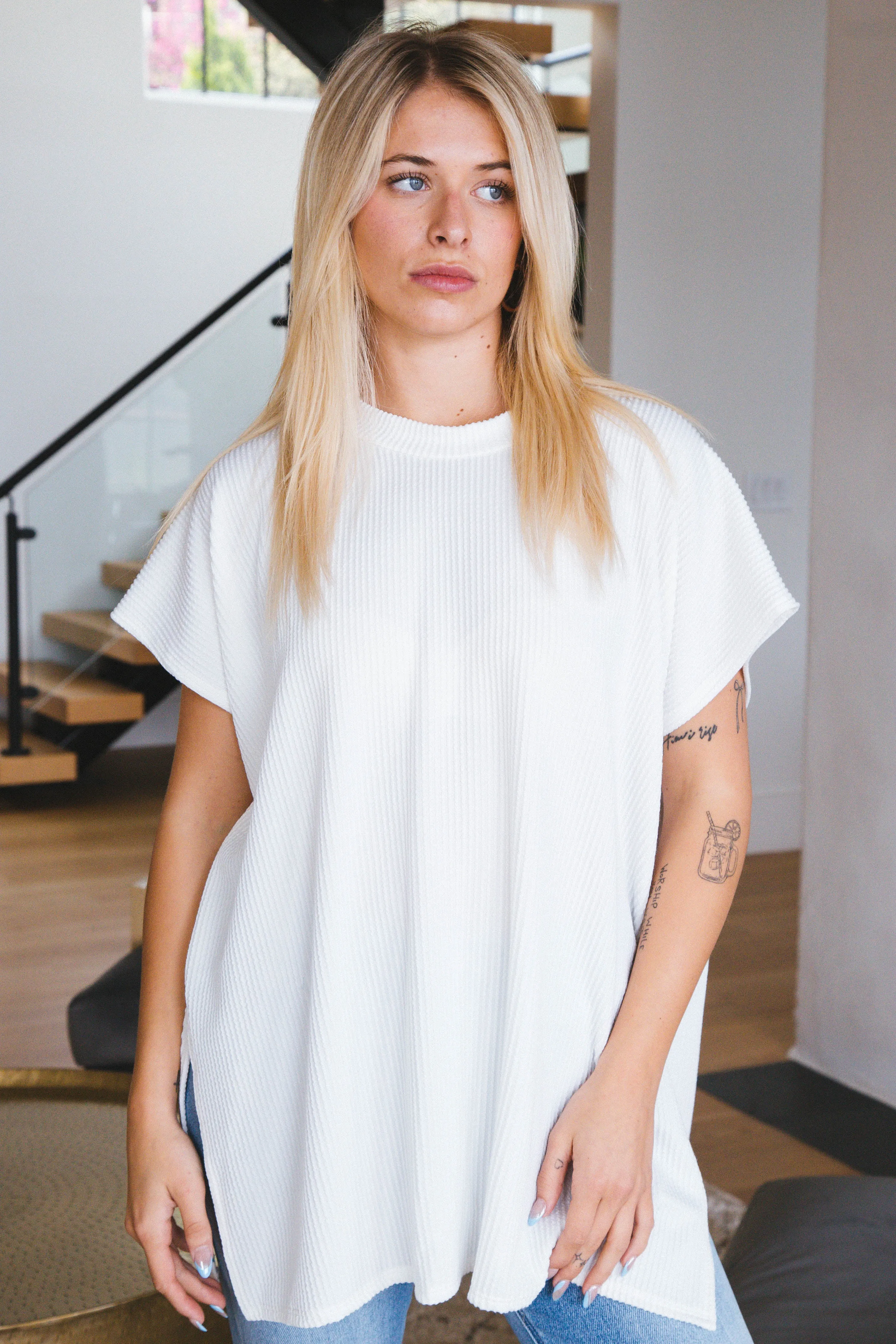 Lucy Rib Knit Tunic Top, White sold by North & Main Clothing Company product image thumbnail 3