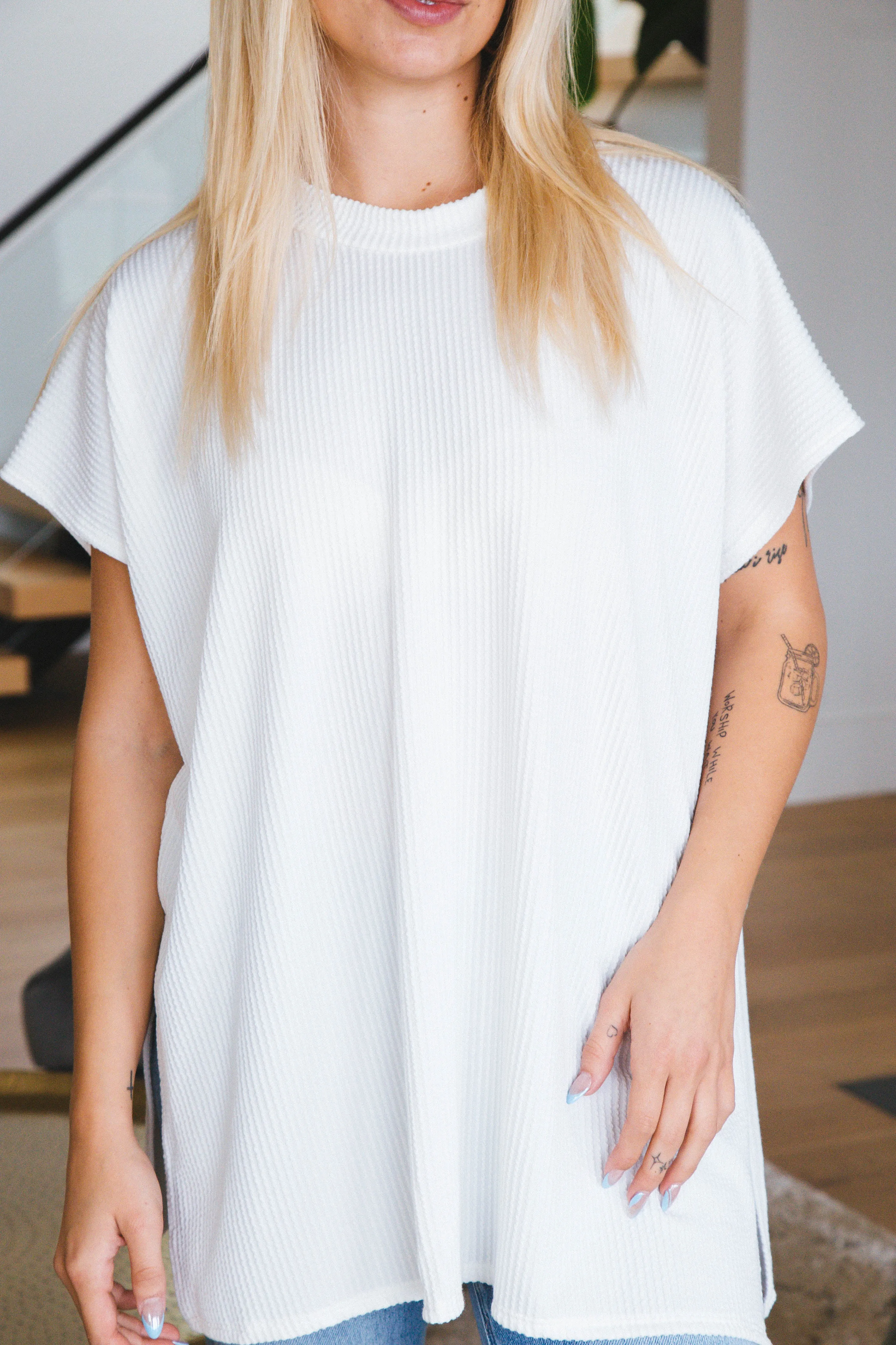 Lucy Rib Knit Tunic Top, White sold by North & Main Clothing Company product image thumbnail 5