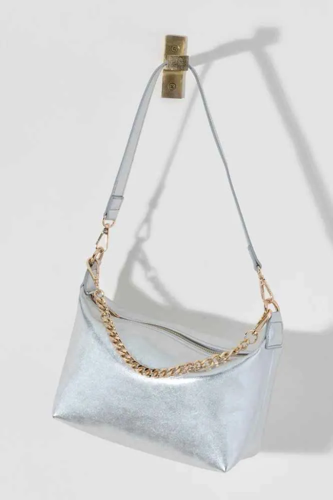 Jessie Shoulder Bag with Chain Handle, Silver sold by North & Main Clothing Company