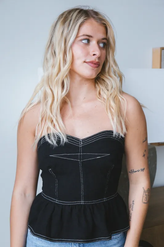 Saylor Denim Bustier Top, Black sold by North & Main Clothing Company