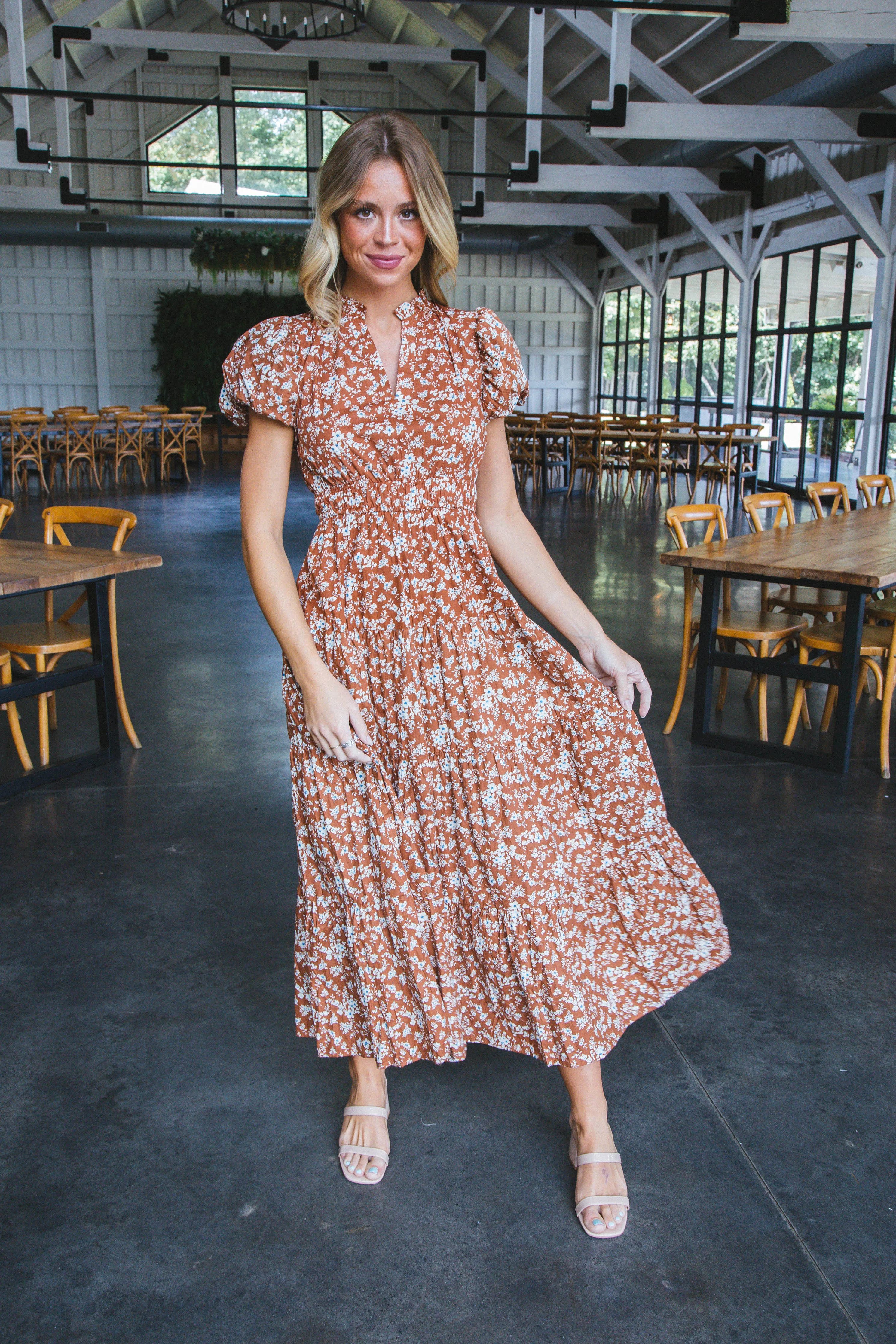 Emelia Puff Sleeve Floral Dress, Chestnut sold by North & Main Clothing Company product image thumbnail 4