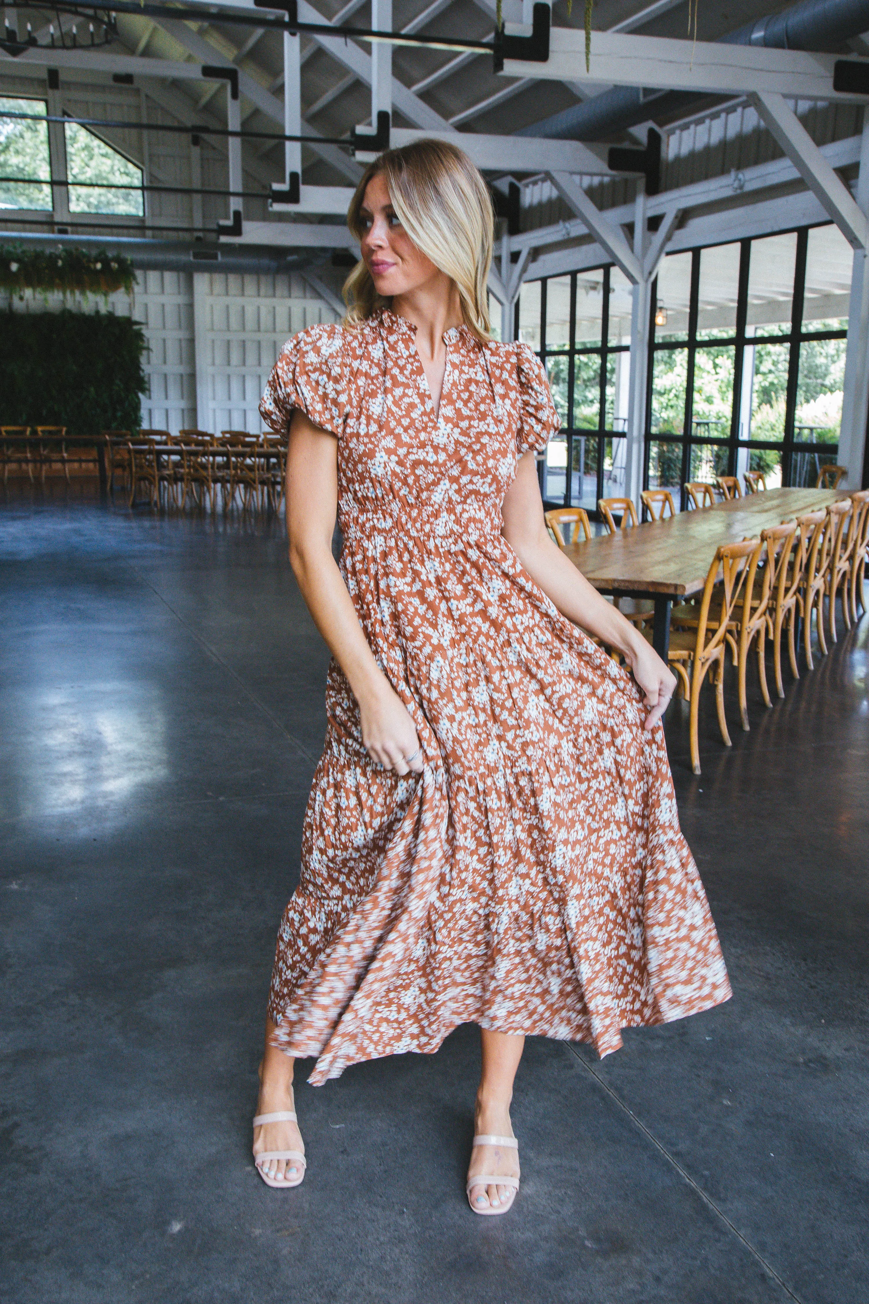 Emelia Puff Sleeve Floral Dress, Chestnut sold by North & Main Clothing Company product image thumbnail 5