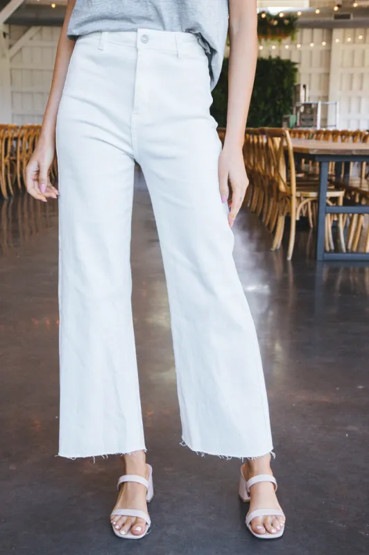 Aria High Rise Wide Leg Pants, White sold by North & Main Clothing Company