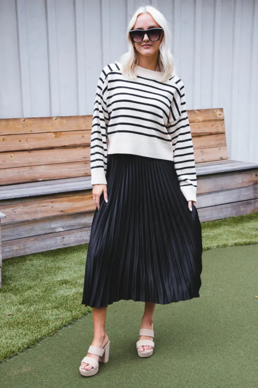 Everyday Pleated Satin Skirt, Black | Sanctuary sold by North & Main Clothing Company