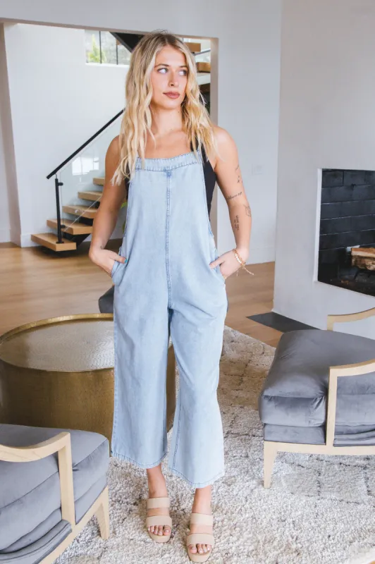 Adalynn Spaghetti Strap Jumpsuit, Denim sold by North & Main Clothing Company