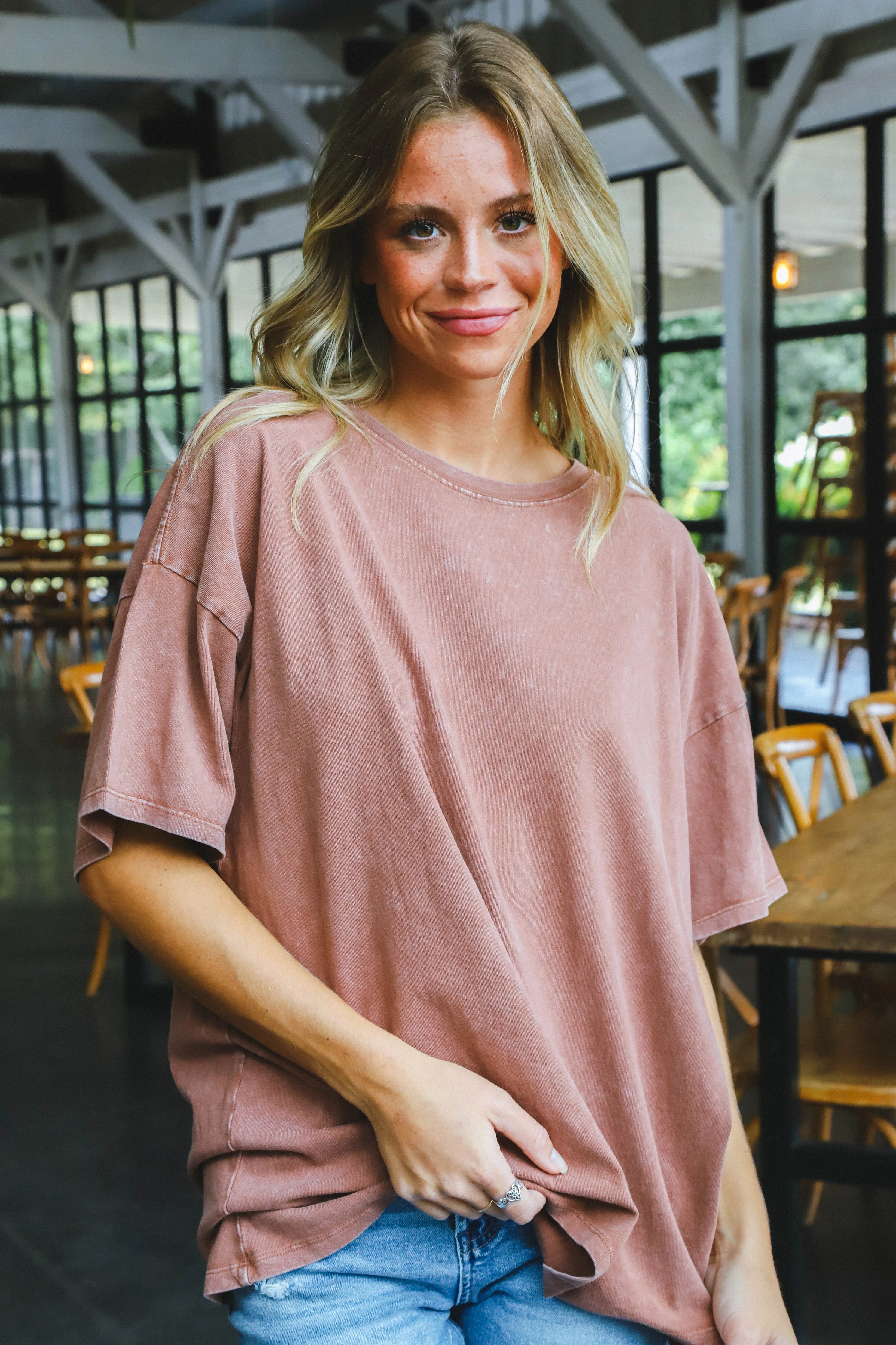 Nylah Distressed Cotton Tee, Chestnut sold by North & Main Clothing Company product image thumbnail 2