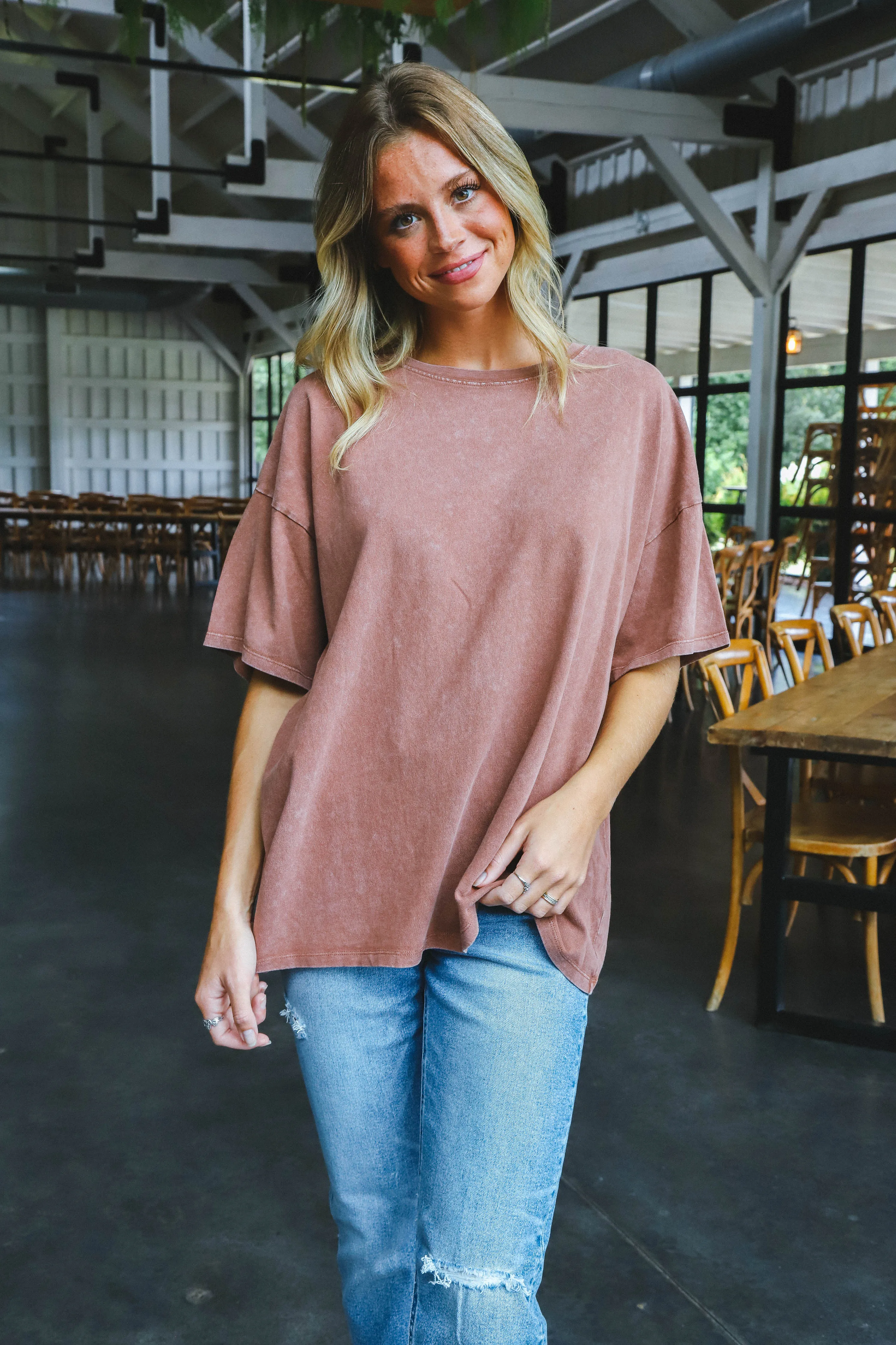 Nylah Distressed Cotton Tee, Chestnut sold by North & Main Clothing Company product image thumbnail 5