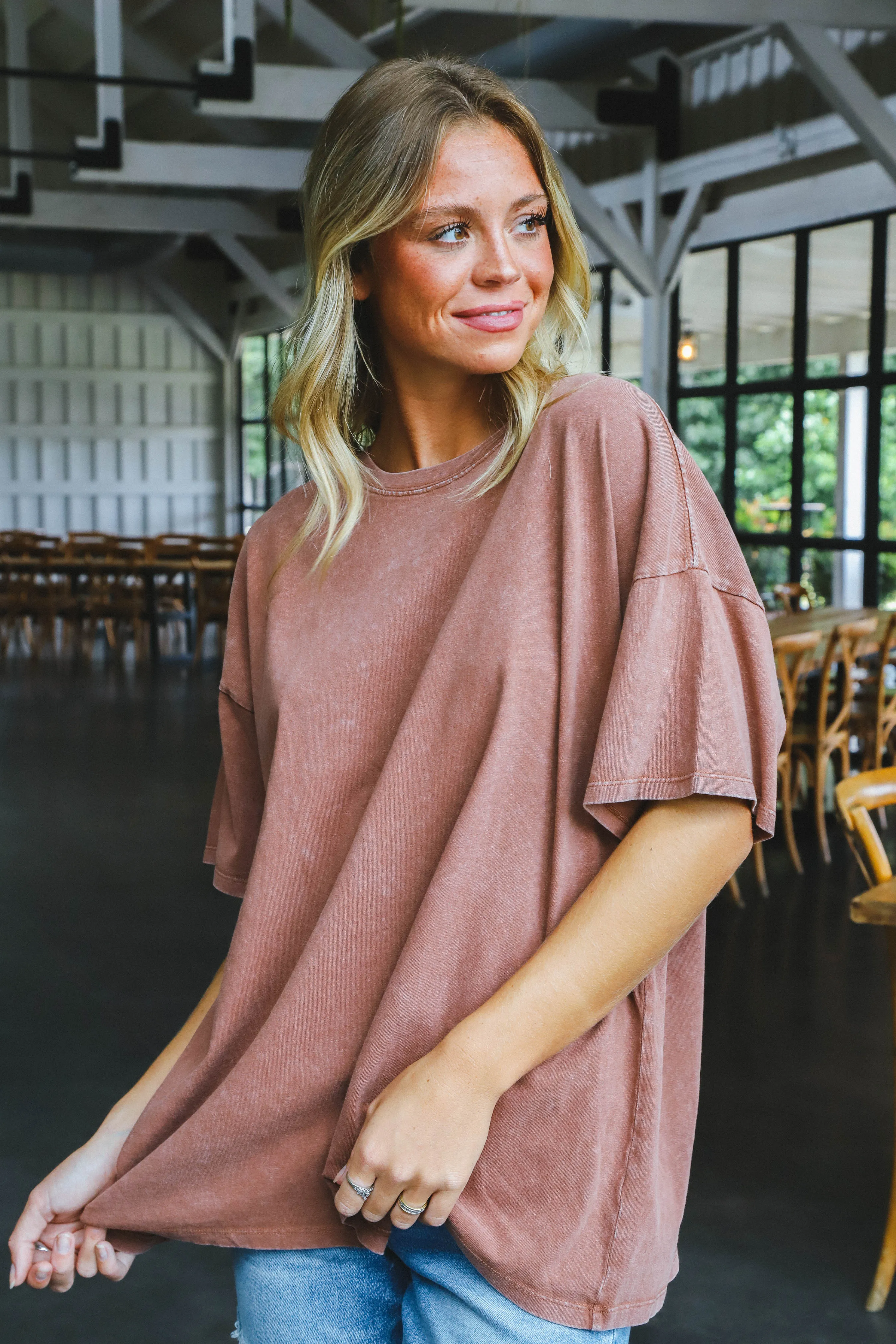 Nylah Distressed Cotton Tee, Chestnut sold by North & Main Clothing Company product image thumbnail 4