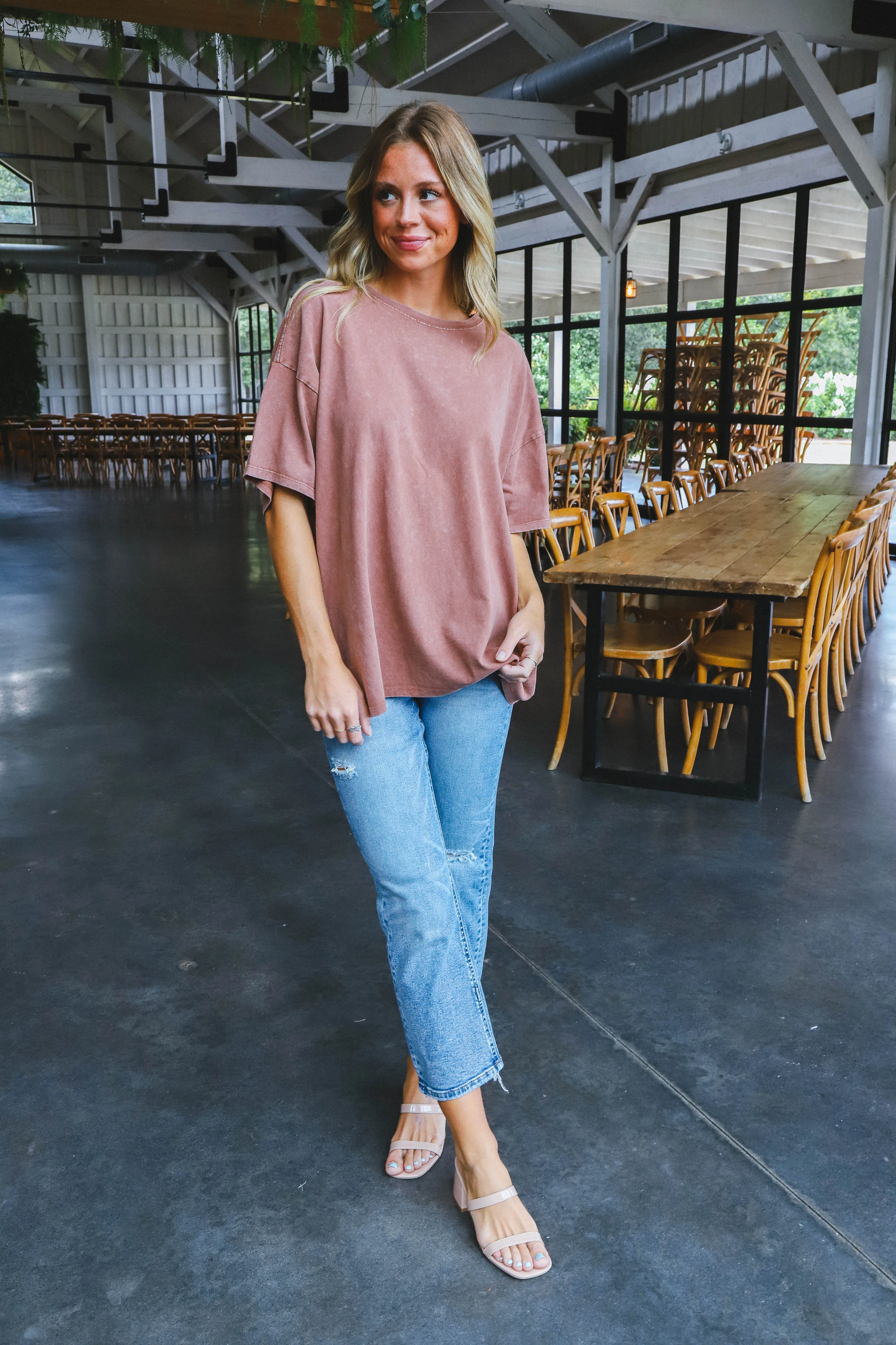 Nylah Distressed Cotton Tee, Chestnut sold by North & Main Clothing Company product image thumbnail 3