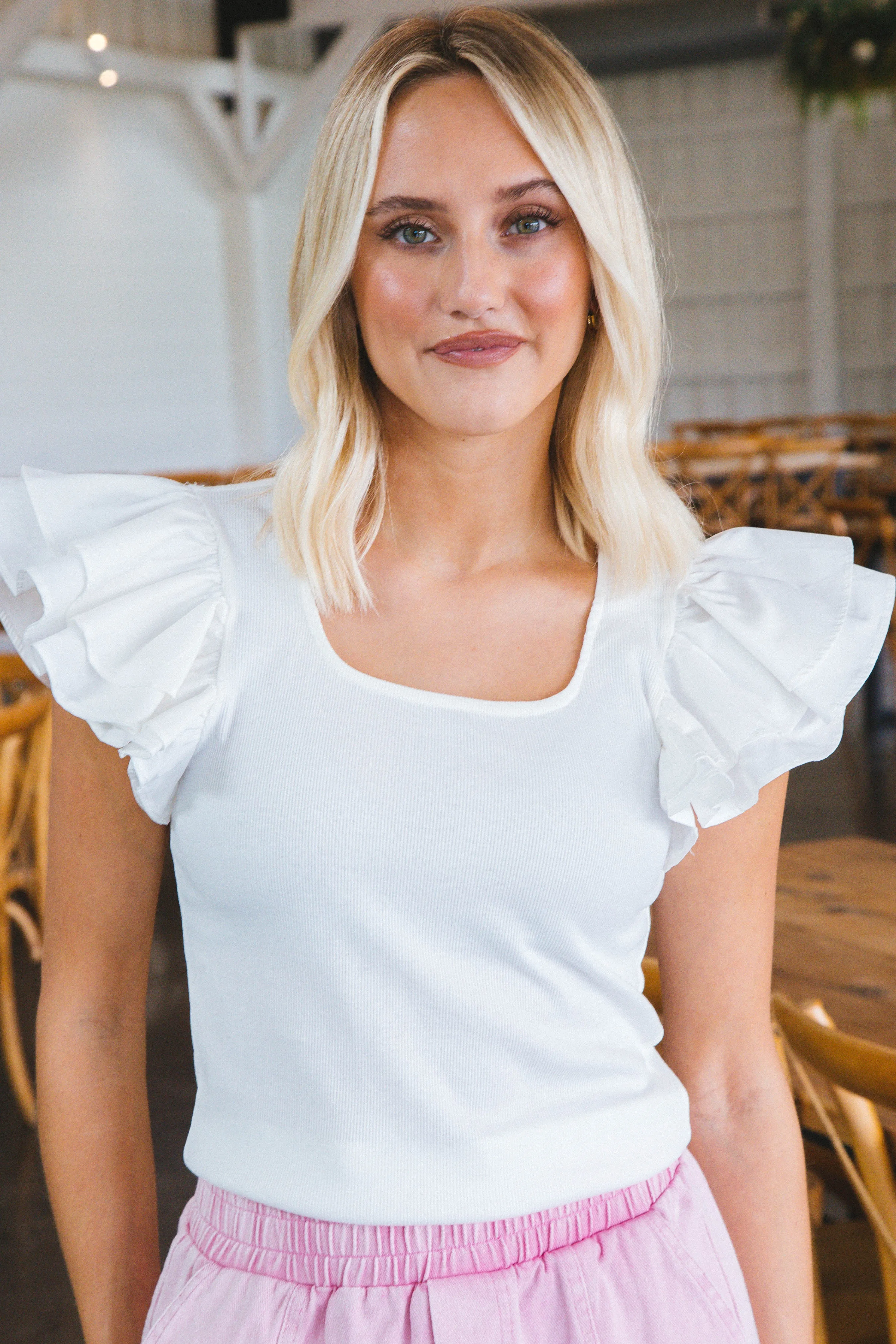 Maeve Rib Knit Top, Off White sold by North & Main Clothing Company