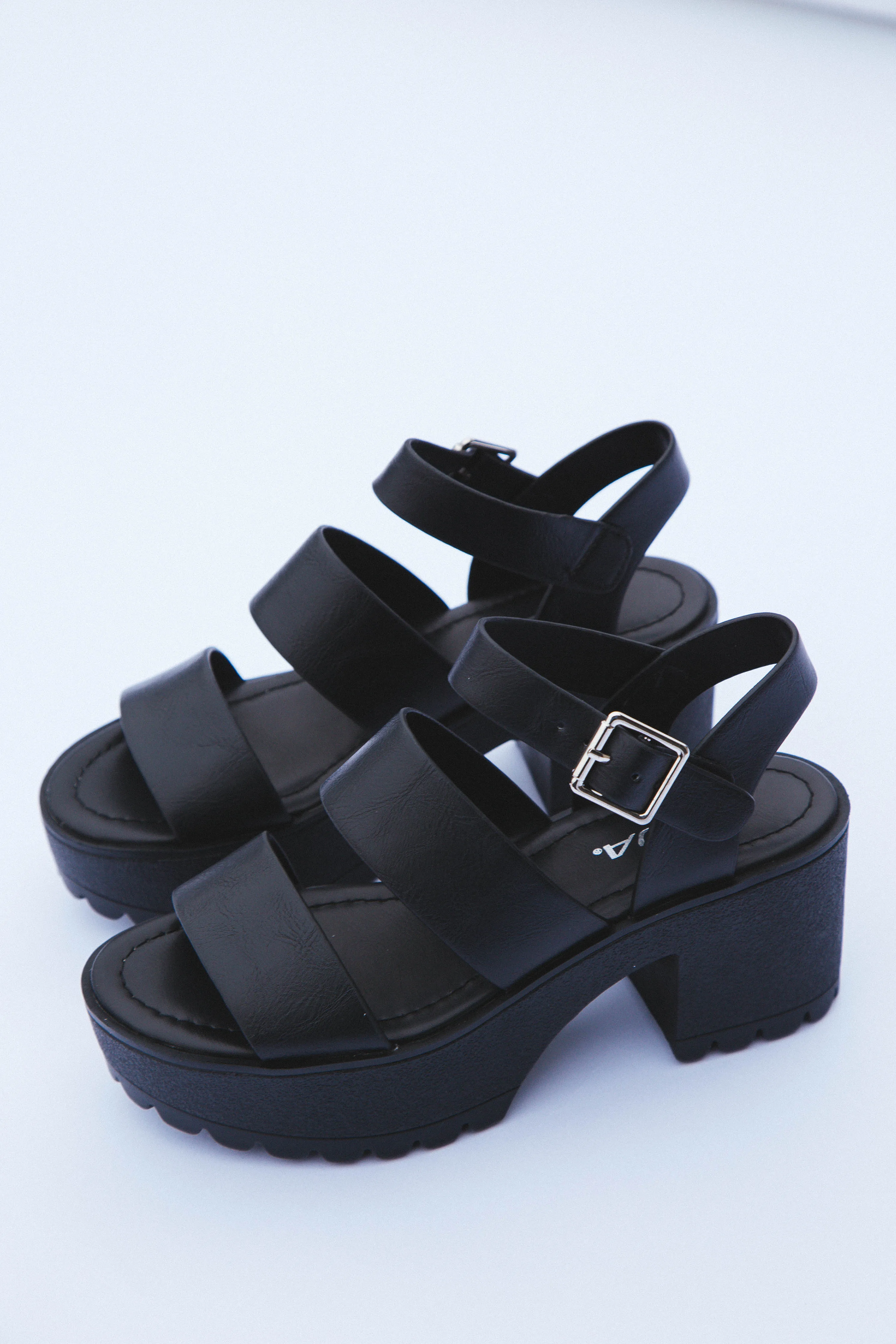 Adalyn Chunky Sole Heeled Sandal, Black PU sold by North & Main Clothing Company