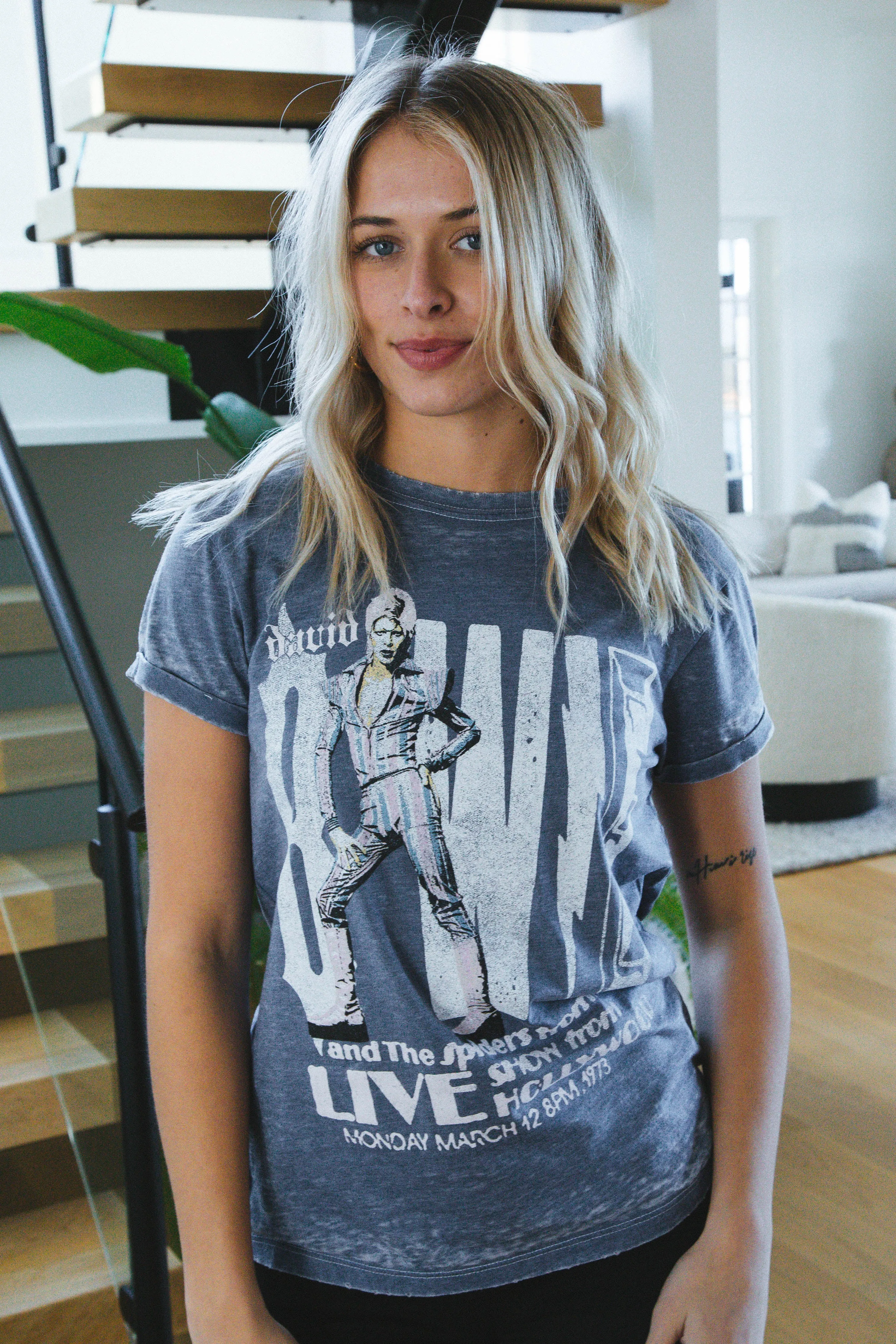 David Bowie Burn Out Tee, Vintage Blue | Recycled Karma sold by North & Main Clothing Company product image thumbnail 2