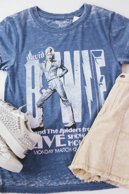 David Bowie Burn Out Tee, Vintage Blue | Recycled Karma sold by North & Main Clothing Company