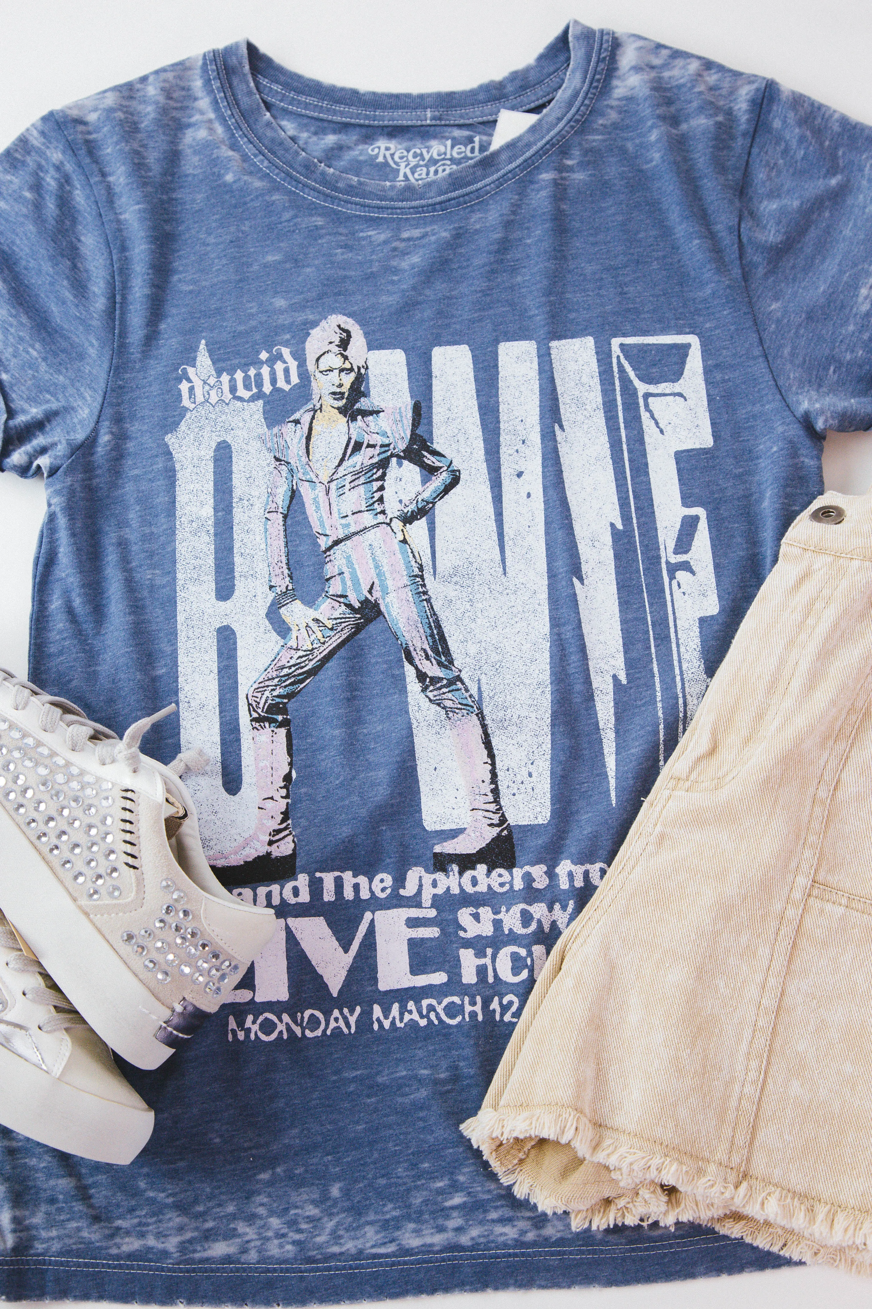 David Bowie Burn Out Tee, Vintage Blue | Recycled Karma sold by North & Main Clothing Company