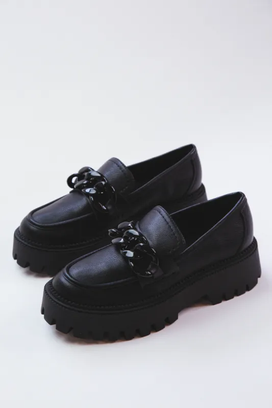 Larazzo Chain Platform Lug Sole Loafer, Black | DV By Dolce Vita sold by North & Main Clothing Company