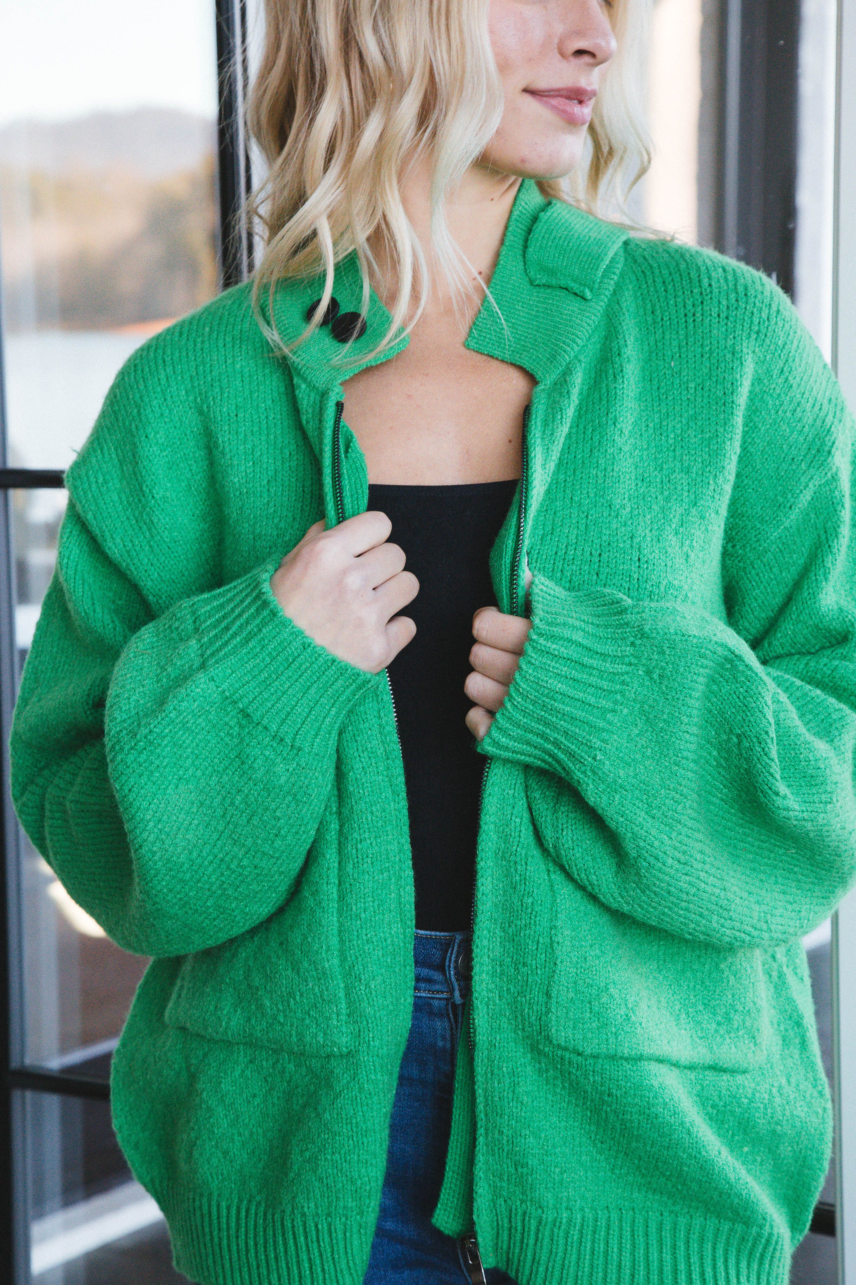 Ivy Zip Up Cardigan, Apple Green sold by North & Main Clothing Company product image thumbnail 2