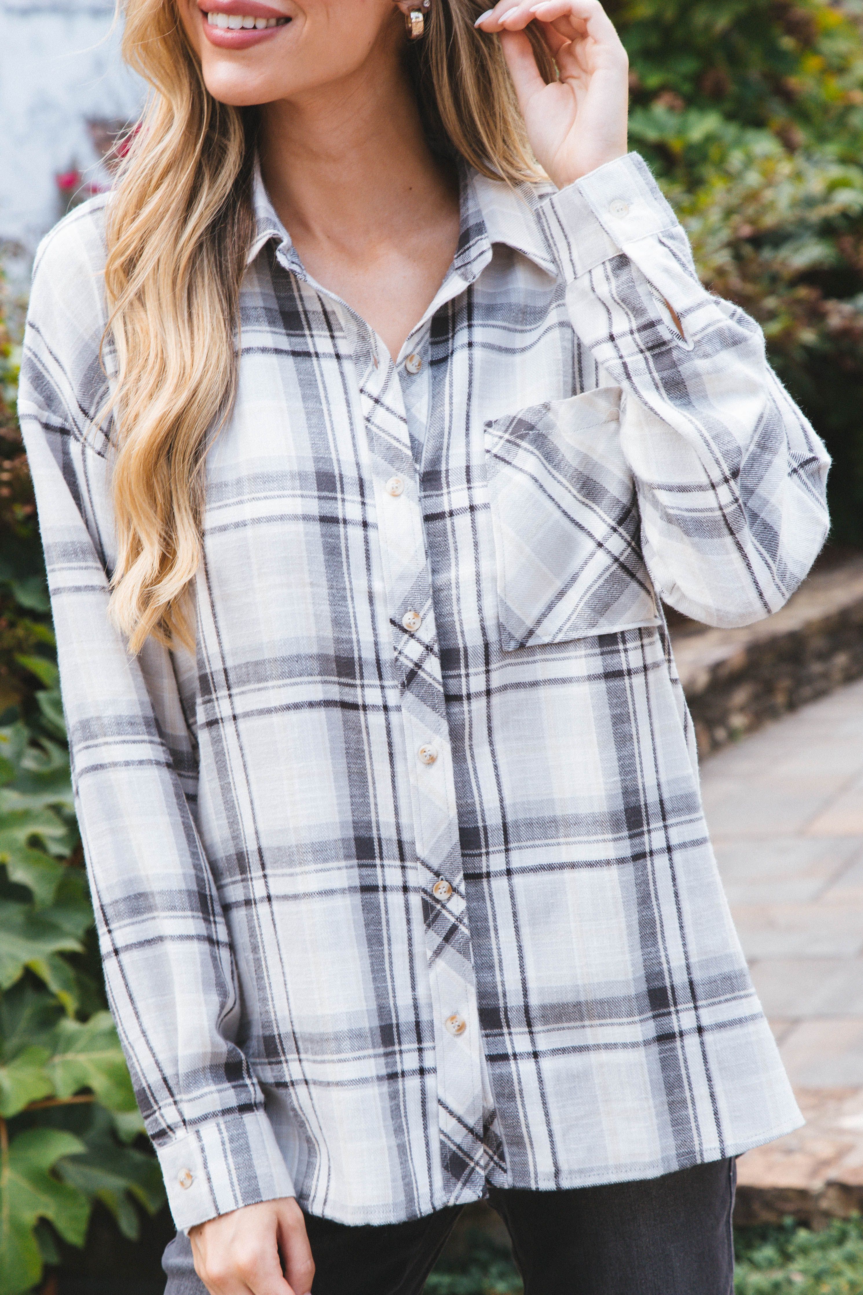 Stay Fresh Plaid Flannel, Grey sold by North & Main Clothing Company product image thumbnail 6
