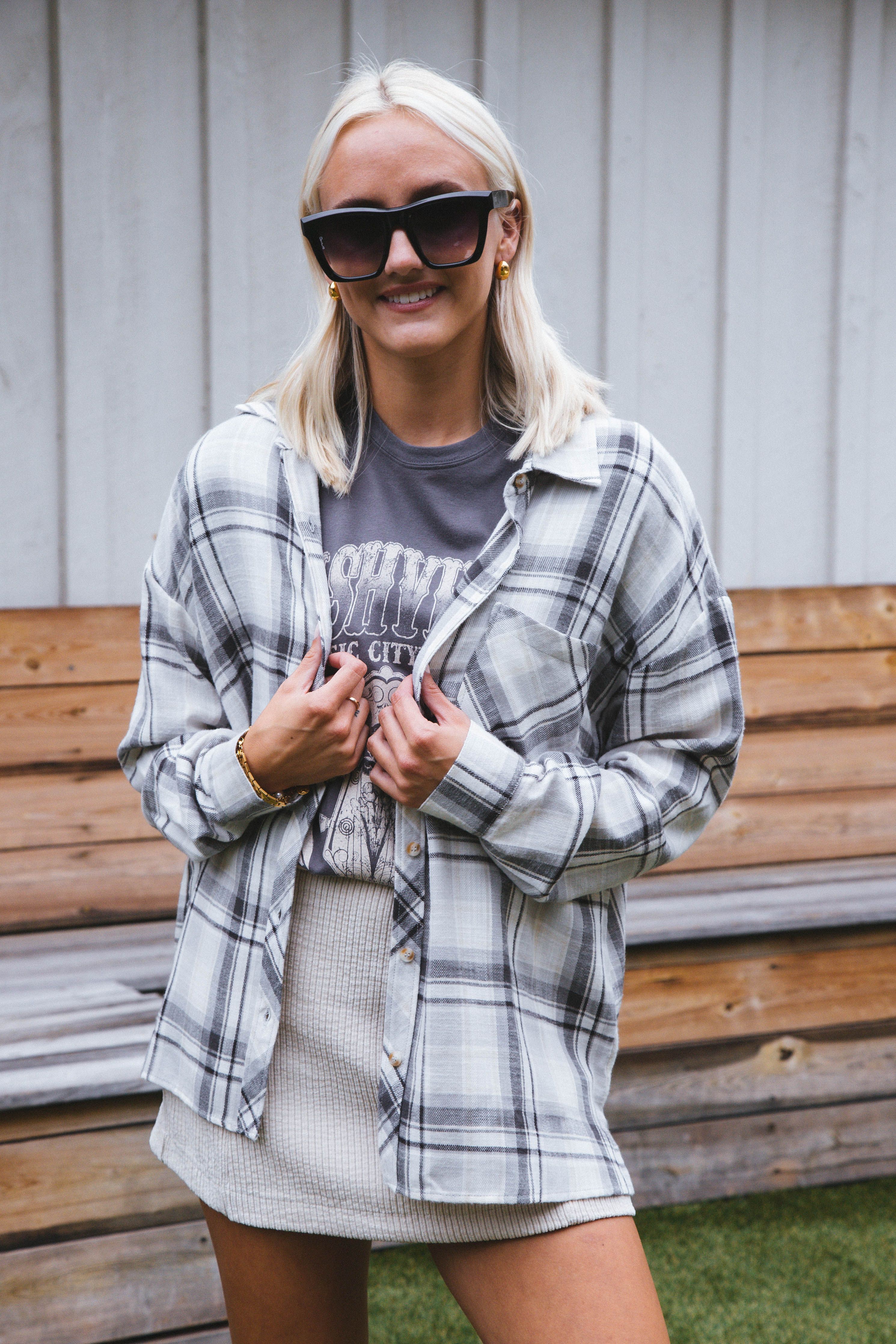 Stay Fresh Plaid Flannel, Grey sold by North & Main Clothing Company