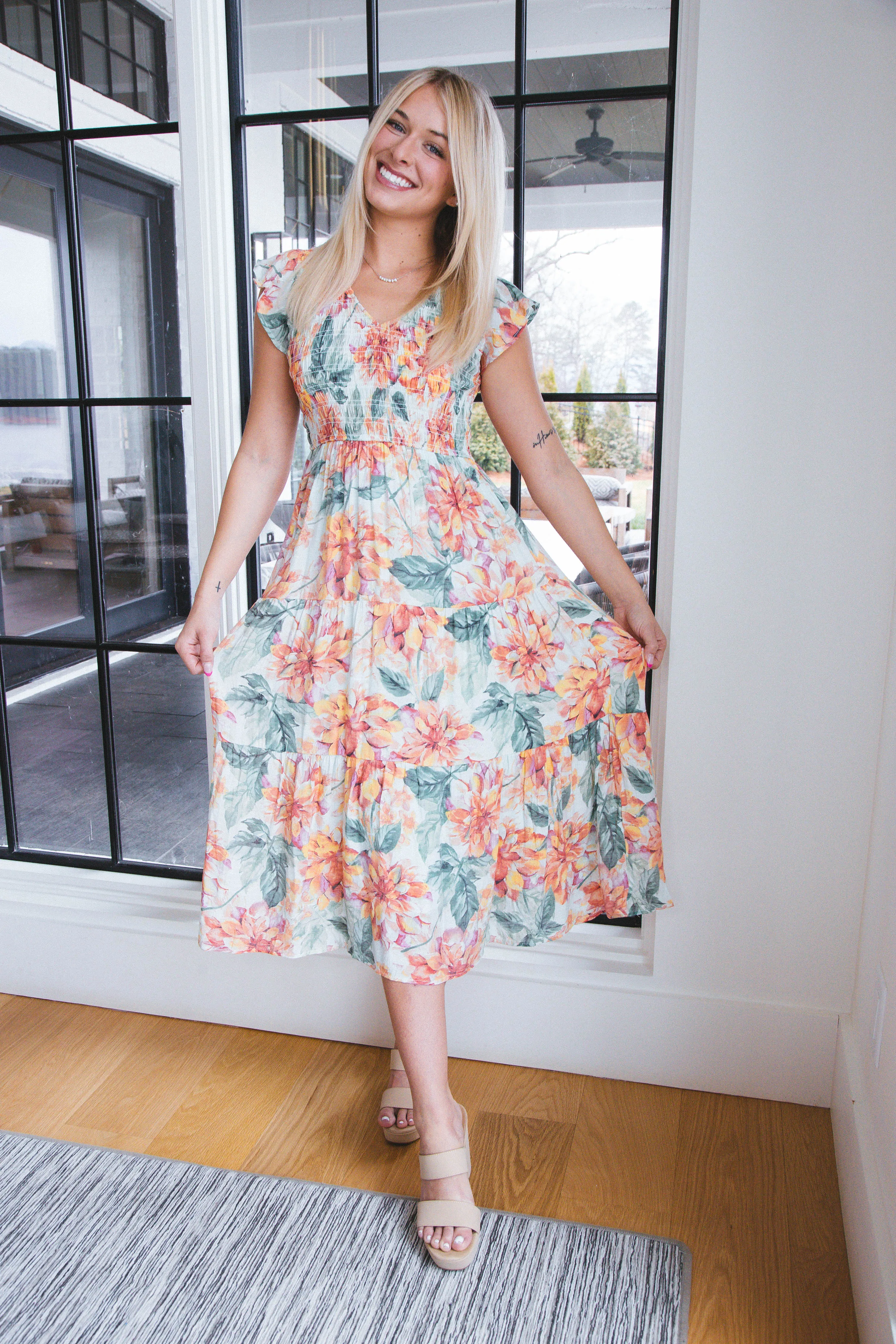 Madalyn Smocked Floral Midi Dress, Mint Multi sold by North & Main Clothing Company product image thumbnail 2